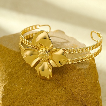 304 Stainless Steel Bangles for Women, Flower, Golden, Inner Diameter: 2-1/4 inch(5.85cm), Flower: 38.5x39.5mm