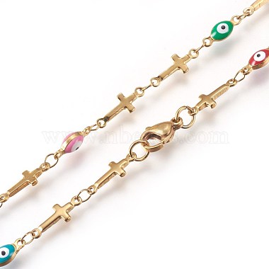 304 Stainless Steel Rosary Bead Necklaces(NJEW-E133-05G)-3