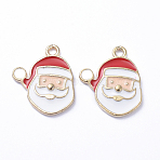 Golden Plated Alloy Enamel Pendants, for Christmas, Santa Claus, White, 16x14x1mm, Hole: 1mm(X-ENAM-D040-C09-G)