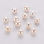 Natural Cultured Freshwater Pearl Beads, Round, Polished, Grade A, Half Drilled Hole, White, 7~7.5mm, Hole:0.8mm(OB018)