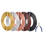 Flat Aluminum Wire, with Iron Side Cutting Pliers, Mixed Color, 9 Gauge, 3mm, about 5m/roll, 5 colors, 1roll/color, 5rolls/set(AW-BC0003-23A)