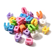 UV Plating Opaque Acrylic Beads, Iridescent, Letter, Letter U, 18.5~22.5x12~20x13~14mm, Hole: 6mm(SACR-Z007-01U)