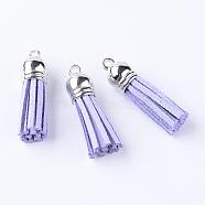 Faux Suede Tassel Pendant Decorations, with CCB Plastic Cord Ends, Platinum, Lilac, 35~37x10mm, Hole: 1.8mm(FIND-T002-A25)