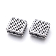 304 Stainless Steel Beads, Square, Antique Silver, 9x9x3.5mm, Hole: 1.8mm(STAS-F243-11AS)