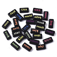 Opaque Acrylic Beads, with Fluorescent Powder, Rectangle with Words, Mixed Color, 15x7~8x5mm, Hole: 3mm, about 1900pc/500g(MACR-N008-24)