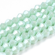 Opaque Solid Color Electroplate Glass Beads Strands, Pearl Luster Plated, Faceted, Bicone, Light Cyan, 2.9~3.3x2.5mm, Hole: 0.7mm, about 145~150pcs/strand, 16.34~16.54 inch(41.5~42cm)(EGLA-A039-P2mm-A20)