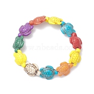 Dyed Synthetic Turquoise Sea Turtle Beaded Stretch Bracelet for Women, Colorful, Inner Diameter: 2 inch(5cm)(BJEW-JB09396)