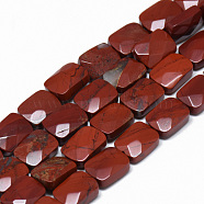 Natural Red Jasper Beads Strands, Faceted, Rectangle, 11x8x5mm, Hole: 1mm, about 18pcs/strand, 7.8 inch(G-T072-07)