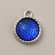 Plastic Pendants, September Birthstone Charms, with Alloy Cabochon Settings, Flat Round, Blue, 18.5x15x5mm, Hole: 2.5mm(FIND-TAC0014-75H)
