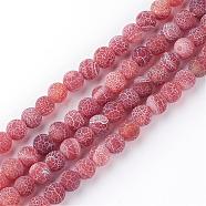 Natural Fire Crackle Agate Bead Strands, Frosted, Dyed, Round, Indian Red, 10mm, Hole: 1.5mm, about 38pcs/strand, 15.1 inch(G-S216-10mm-05)