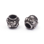 Halloween 316 Surgical Stainless Steel European Beads, Large Hole Beads, Barrel with Skull, Antique Silver, 8.5x9.5mm, Hole: 4.5mm(X-STAS-G220-42AS)