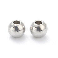 202 Stainless Steel Beads, Round, Stainless Steel Color, 3x2.5mm, Hole: 1mm(STAS-I180-04A-P)