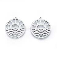 201 Stainless Steel Pendants, Flat Round with Sun, Stainless Steel Color, 27x25x1mm, Hole: 1.4mm(STAS-N090-LA912-1)