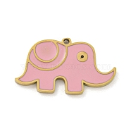 316 Surgical Stainless Steel Enamel Charms, Elephant Charm, Golden, Pink, 12.5x21.5x1.5mm, Hole: 1mm(STAS-M073-19A-02G)