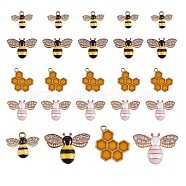 24Pcs 4 Style Alloy Enamel Pendants, Bees & Honeycomb, Platinum & Golden, 13.5~21x17~24x1.5~4mm, 6pcs/style(FIND-SZ0002-30)
