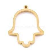 Ion Plating(IP) 304 Stainless Steel Open Back Bezel Pendants, Double Sided Polishing, Hamsa Hand/Hand of Fatima/Hand of Miriam, Real 24K Gold Plated, 33x26.5x3mm, Hole: 2mm(STAS-K208-05G)