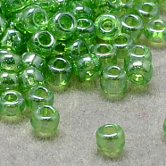 12/0 Grade A Round Glass Seed Beads, Transparent Colours Lustered, Lime Green, 12/0, 2x1.5mm, Hole: 0.3mm(SEED-Q011-F519)