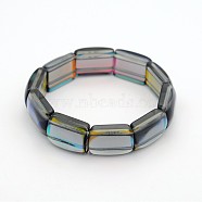 Rectangle Electroplate Glass Bead Stretch Bracelets, Green, 55~60mm(BJEW-J118-A01)
