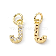 Real 18K Gold Plated Brass Micro Pave Clear Cubic Zirconia Charms, with Jump Ring, Letter.J, 11.5x7x2.5mm, Hole: 3.4mm(KK-E068-VB452-J)