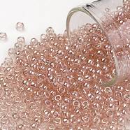 TOHO Round Seed Beads, Japanese Seed Beads, (631) Light Rosaline Transparent Luster, 8/0, 3mm, Hole: 1mm, about 222pcs/bottle, 10g/bottle(SEED-JPTR08-0631)