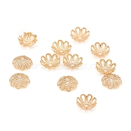Brass Fancy Bead Caps, Long-Lasting Plated, Multi-Petal, Flower, Light Gold, 7x2mm, Hole: 1mm(KK-D160-09LG)