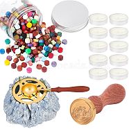 CRASPIRE DIY Scrapbook Making Kits, Including Sealing Wax Particles, Iron Sealing Wax Melting Furnace, Brass Spoon, Plastic Empty Containers, Paraffin Candles, Brass Wax Seal Stamp and Wood Handle Sets, Mixed Color, Sealing Wax Particles: 300pcs(DIY-CP0005-58A)