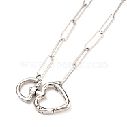 304 Stainless Steel Pendant Necklaces, with Alloy Swivel Clasp, Heart, Platinum & Stainless Steel Color, 17.91 inch(45.5cm) (NJEW-JN03140-02)