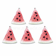 Spray Painted Wooden Pendants, Printed, Watermelon, Light Coral, 38x29.5x2.5mm, Hole: 1.5mm(WOOD-N007-125)