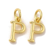 Brass Pendants, with Jump Ring, Letter P, 10.5x6x1.5mm, Ring: 5x1mm, inner diameter: 3mm(KK-M273-03G-P)