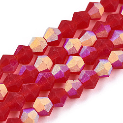 Imitate Austrian Crystal Bicone Frosted Glass Beads Strands, Grade AA, Faceted, Crimson, 4x4mm, Hole: 1mm, about 82~85pcs/strand, 12.01~12.2 inch(30.5~31cm)(EGLA-A039-T4mm-MB14)