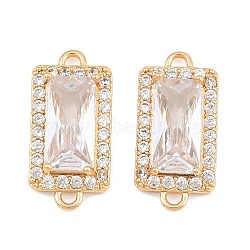 Brass Micro Pave Clear Cubic Zirconia Connector Charms, Rectangle Links, Real 18K Gold Plated, 17.5x8.5x4.5mm, Hole: 1mm(CU-CBA7BFE-01B-G)