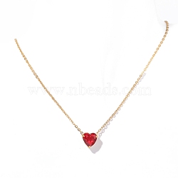 Stainless Steel Pave Cubic Zirconia Heart Pendant Cable Chain Necklaces for Women, Golden, Red, 15.75 inch(40cm)(PW-WG05D07-07)