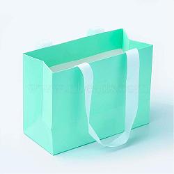 Paper Bags, Gift Bags, Shopping Bags, with Ribbon Handles, Rectangle, Turquoise, 15.5x11.5x7cm(CARB-G003-01)