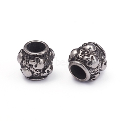 Halloween 304 Stainless Steel European Beads, Large Hole Beads, Barrel with Skull, Antique Silver, 8.5x9.5mm, Hole: 4.5mm(X-STAS-G220-42AS)