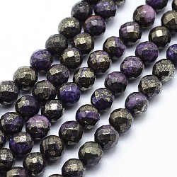 Dyed Natural Pyrite Beads Strands, Faceted, Round, Blue Violet, 8mm, Hole: 1mm, about 50pcs/strand, 15.7 inch(40cm)(G-F582-C02)