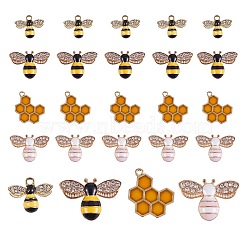 24Pcs 4 Style Alloy Enamel Pendants, Bees & Honeycomb, Platinum & Golden, 13.5~21x17~24x1.5~4mm, 6pcs/style(FIND-SZ0002-30)