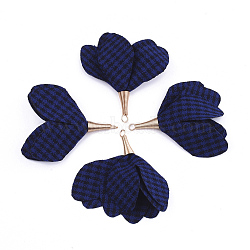 Iron Big Pendants, with Cotton, Flower with Gingham Pattern, Golden, Dark Blue, 50~58x45~80mm, Hole: 1~4mm(X-FIND-T033-06C)