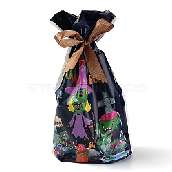 Halloween Creative Drawstring Pockets, for Halloween Party Favor Supplies Halloween Party Bags, Rectangle with Zombie & Witch, Black, 22.3x15.1cm, about 45~50pcs/bag(ABAG-O003-28)