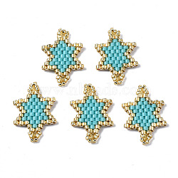 MIYUKI & TOHO Handmade Japanese Seed Beads Links, Loom Pattern, Snowflake, Dark Turquoise, 21~22x14~14.5x1.7mm, Hole: 1.5mm(SEED-A027-Q03)