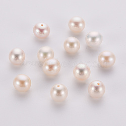 Natural Cultured Freshwater Pearl Beads, Round, Polished, Grade A, Half Drilled Hole, White, 7~7.5mm, Hole:0.8mm(OB018)