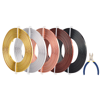 Flat Aluminum Wire, with Iron Side Cutting Pliers, Mixed Color, 9 Gauge, 3mm, about 5m/roll, 5 colors, 1roll/color, 5rolls/set