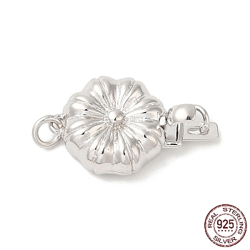 Rhodium Plated 925 Sterling Silver Box Clasps, 1-Strand, 1-Hole, Flower with 925 Stamp, Real Platinum Plated, 16x10x4mm, Hole: 1.5mm