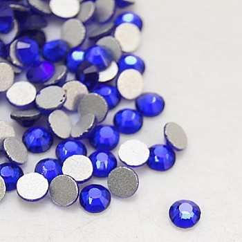 Glass Flat Back Rhinestone, Grade A, Back Plated, Faceted, Half Round, Cobalt, 4.6~4.8mm, about 1440pcs/bag