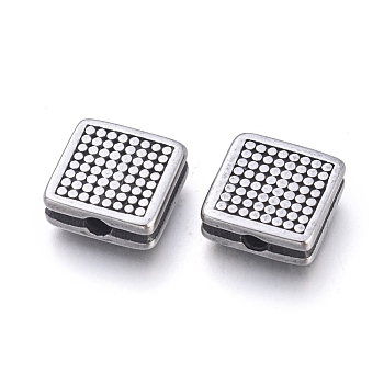 304 Stainless Steel Beads, Square, Antique Silver, 9x9x3.5mm, Hole: 1.8mm