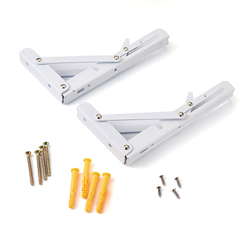 Iron Folding Shelf Brackets, with Plastic Plus & Iron Screws, White, 1.6~20x0.65~3.7x0.65~2.4cm, 20pcs/set