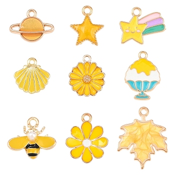 18Pcs 9 Styles Alloy Enamel Pendants, Mixed Shapes, Mixed Color, 13~24x13~19x1.5~6mm, Hole: 1.4~2mm, 2pcs/style