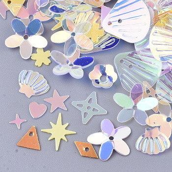 Ornament Accessories, PVC Plastic Paillette/Sequins Beads, Mixed Shapes, Yellow, 3~11x3~12x0.4~1.5mm, Hole: 0.9~1.4mm