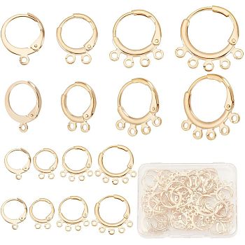 50Pcs 4 Style Rack Plating Brass & 304 Stainless Steel Leverback Earring Findings, with Horizontal Loops, Lead Free & Cadmium Free, Real 24K Gold Plated, 14.5~18.5x11~18x1.5~2mm, Hole: 1.2~1.5mm, Pin: 1mm