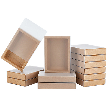 Kraft Paper Storage Gift Drawer Boxes, Translucent Plastic Cover Gift Packaging Case, Peru, 13.8x9.7x2.5cm