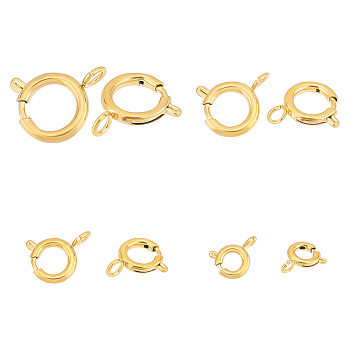 8Pcs 4 Styles 201 Stainless Steel Spring Ring Clasps, Real 18K Gold Plated, 6~13x1.5~2.5mm, Hole: 1.8mm, 2pc/style